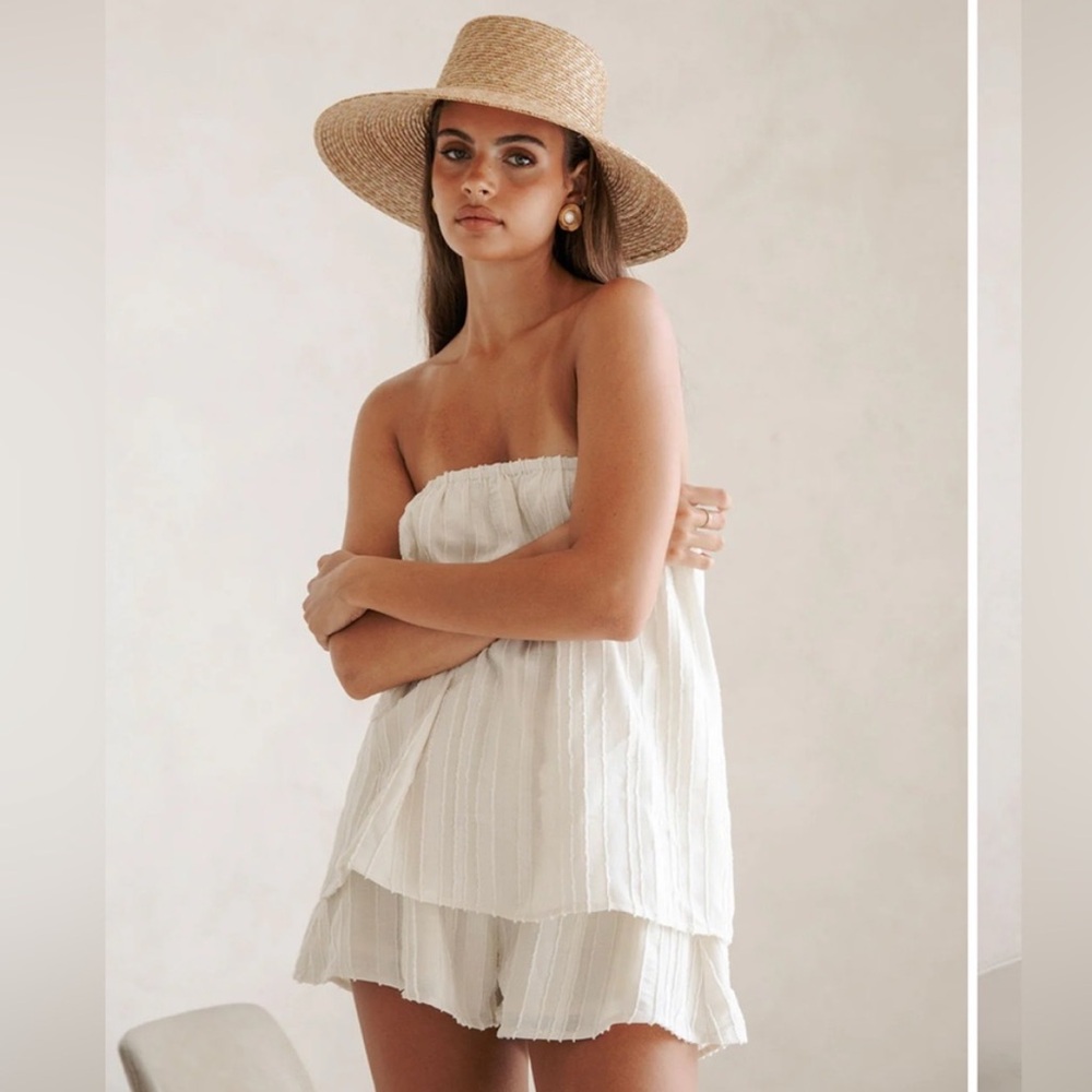 Sabo Skirt Cream Strapless Layered Romper
